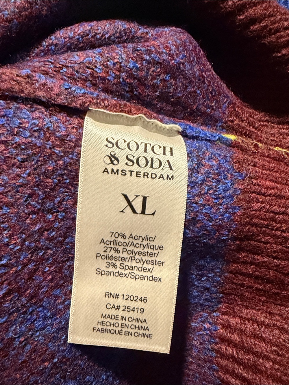 Scotch & Soda Burgundy Sweater with Blue Floral Pattern - Picture 5 of 5